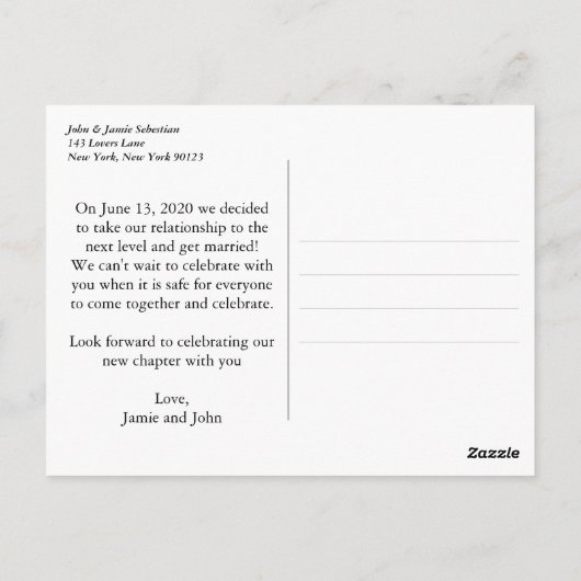 Surprise Elopement Wedding Announcement Briefkaart (Achterkant)