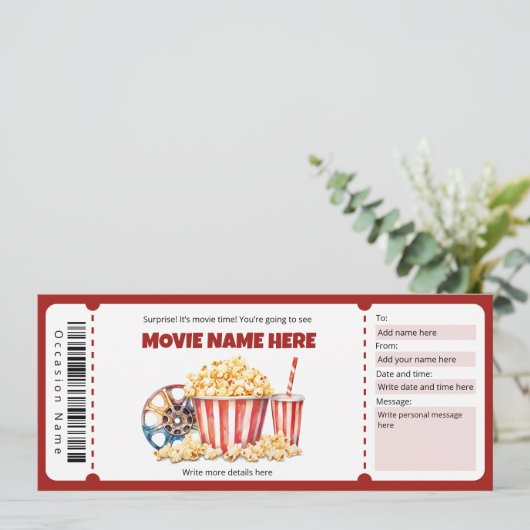 Surprise Film Nachtticket Sjabloon Kaart (Staand voorkant)