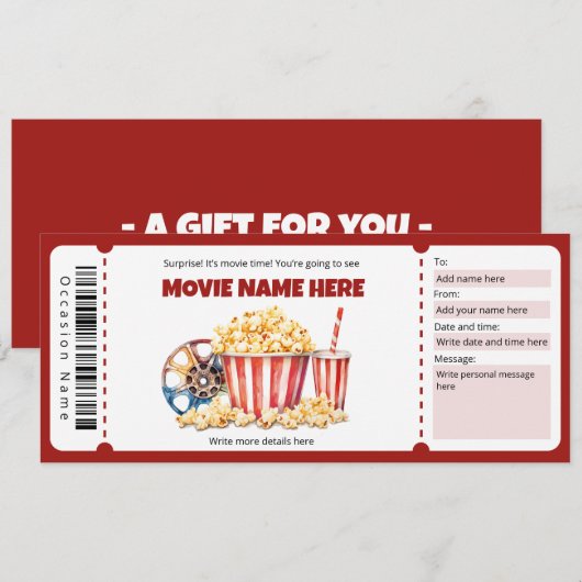 Surprise Film Nachtticket Sjabloon Kaart (Voorkant / Achterkant)
