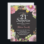 Surprise Floral 21st Birthday Invitation for Women Kaart<br><div class="desc">Verrassend Floral 21ste verjaardag Uitnodiging voor vrouwen. Waterverf Floral,  roze,  zwarte achtergrond. 16e 18e 21e 30e 40e 50e 70e 80e 90e 100e. Voor verdere aanpassing,  te klikken gelieve de knoop "van de Aanpassing het"en ons ontwerphulpmiddel te gebruiken om deze sjabloon te wijzigen.</div>