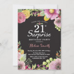 Surprise Floral 21st Birthday Invitation for Women Kaart<br><div class="desc">Verrassend Floral 21ste verjaardag Uitnodiging voor vrouwen. Waterverf Floral,  roze,  zwarte achtergrond. 16e 18e 21e 30e 40e 50e 70e 80e 90e 100e. Voor verdere aanpassing,  te klikken gelieve de knoop "van de Aanpassing het"en ons ontwerphulpmiddel te gebruiken om deze sjabloon te wijzigen.</div>