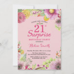 Surprise Floral 21st Birthday Invitation for Women Kaart<br><div class="desc">Verrassend Floral 21ste verjaardag Uitnodiging voor vrouwen. Waterverf Floral,  roze achtergrond. 16e 18e 21e 30e 40e 50e 70e 80e 90e 100e. Elke leeftijd. Voor verdere aanpassing,  te klikken gelieve de knoop "van de Aanpassing het"en ons ontwerphulpmiddel te gebruiken om deze sjabloon te wijzigen.</div>