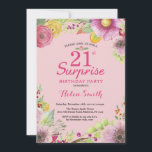 Surprise Floral 21st Birthday Invitation for Women Kaart<br><div class="desc">Verrassend Floral 21ste verjaardag Uitnodiging voor vrouwen. Waterverf Floral,  roze achtergrond. 16e 18e 21e 30e 40e 50e 70e 80e 90e 100e. Elke leeftijd. Voor verdere aanpassing,  te klikken gelieve de knoop "van de Aanpassing het"en ons ontwerphulpmiddel te gebruiken om deze sjabloon te wijzigen.</div>
