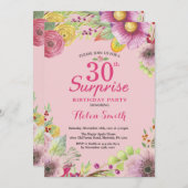 Surprise Floral 30th Birthday Invitation for Women Kaart (Voorkant / Achterkant)