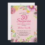 Surprise Floral 30th Birthday Invitation for Women Kaart<br><div class="desc">Verrassend Floral 30th Birthday Invitation for Women. Waterverf Floral,  roze achtergrond. 16e 18e 21e 30e 40e 50e 70e 80e 90e 100e. Elke leeftijd. Voor verdere aanpassing,  te klikken gelieve de knoop "van de Aanpassing het"en ons ontwerphulpmiddel te gebruiken om deze sjabloon te wijzigen.</div>