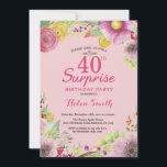 Surprise Floral 40th Birthday Invitation for Women Kaart<br><div class="desc">Verrassend Floral 40e verjaardag Uitnodiging voor vrouwen. Waterverf Floral,  roze achtergrond. 16e 18e 21e 30e 40e 50e 70e 80e 90e 100e. Elke leeftijd. Voor verdere aanpassing,  te klikken gelieve de knoop "van de Aanpassing het"en ons ontwerphulpmiddel te gebruiken om deze sjabloon te wijzigen.</div>