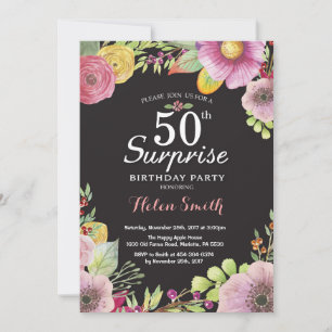 Surprise Floral 50th Birthday Invitation for Women Kaart