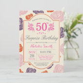 Surprise Floral 50th Birthday Invitation roze Rose Kaart (Staand voorkant)