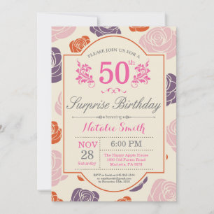 Surprise Floral 50th Birthday Invitation roze Rose Kaart