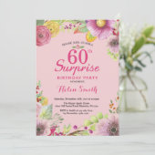 Surprise Floral 60th Birthday Invitation for Women Kaart (Staand voorkant)