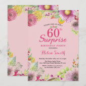 Surprise Floral 60th Birthday Invitation for Women Kaart (Voorkant / Achterkant)