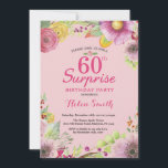 Surprise Floral 60th Birthday Invitation for Women Kaart<br><div class="desc">Verrassend Floral 60th Birthday Invitation for Women. Waterverf Floral,  roze achtergrond. 16e 18e 21e 30e 40e 50e 70e 80e 90e 100e. Elke leeftijd. Voor verdere aanpassing,  te klikken gelieve de knoop "van de Aanpassing het"en ons ontwerphulpmiddel te gebruiken om deze sjabloon te wijzigen.</div>