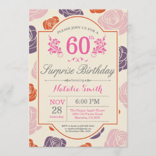 Surprise Floral 60th Birthday Invitation roze Rose Kaart
