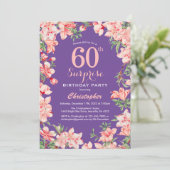 Surprise Floral 60th Birthday Pink Flowers Paars Kaart (Staand voorkant)