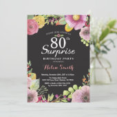 Surprise Floral 80th Birthday Invitation for Women Kaart (Staand voorkant)