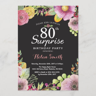 Surprise Floral 80th Birthday Invitation for Women Kaart