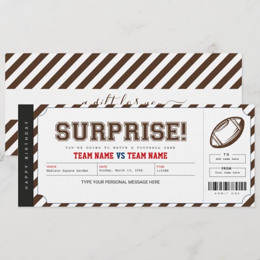 Surprise Football Game Stadium Gift Ticket Kaart (Voorkant / Achterkant)