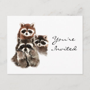 Surprise Fun Raccoons Animal Birthday Invite Kaart