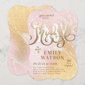 Surprise Girl Gold Foil Waterverf Baby shower Kaart (Voorkant / Achterkant)