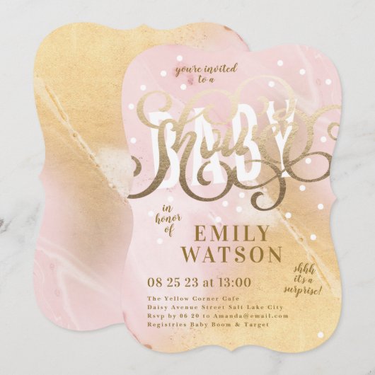 Surprise Girl Gold Foil Waterverf Baby shower Kaart (Voorkant / Achterkant)
