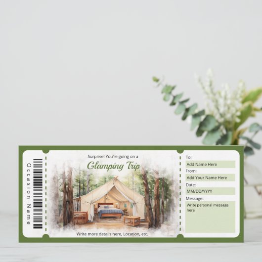 Surprise Glamping Trip Voucher Sjabloon Kaart (Staand voorkant)