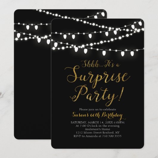 Surprise Gold 60th Birthday Party Invitation Kaart (Voorkant / Achterkant)