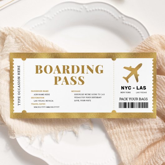 Surprise Gold Boarding Pass Planet Cadeet Ticket Kaart