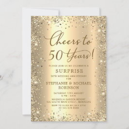 Surprise Gold Glitter 50th Wedding Anniversary Kaart