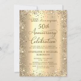 Surprise Gold Glitter 50th Wedding Anniversary Kaart