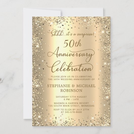 Surprise Gold Glitter 50th Wedding Anniversary Kaart (Voorkant)