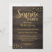 Surprise Gold Glitter Wood Birthday Uitnodiging (Voorkant)