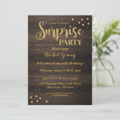 Surprise Gold Glitter Wood Birthday Uitnodiging (Staand voorkant)