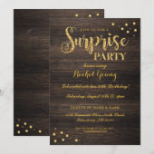 Surprise Gold Glitter Wood Birthday Uitnodiging (Voorkant / Achterkant)