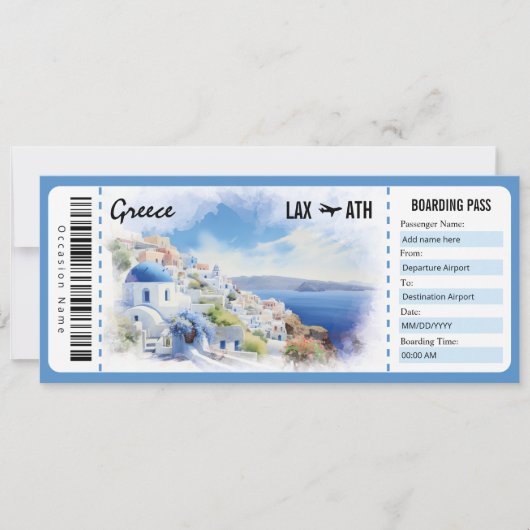 Surprise Griekenland Boarding Pass Cadeaubon Kaart (Voorkant)