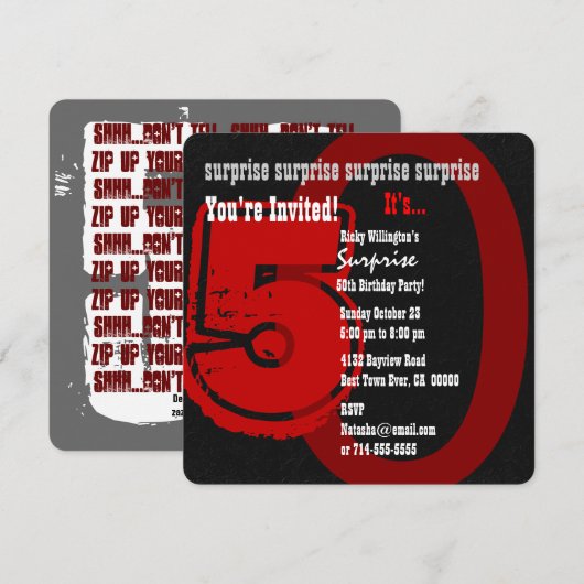 SURPRISE Grunge 50th Birthday Red en Black W202B Kaart (Voorkant / Achterkant)