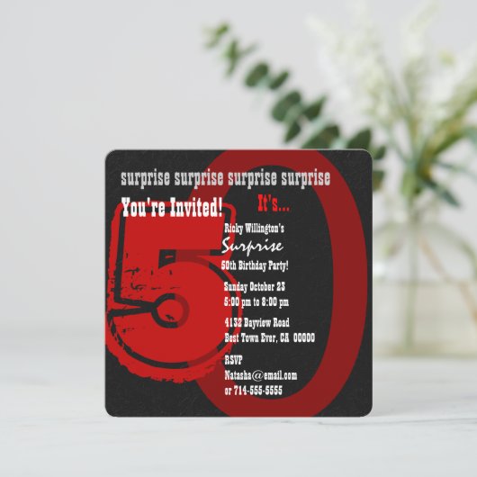 SURPRISE Grunge 50th Birthday Red en Black W202B Kaart (Staand voorkant)