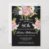 **SURPRISE Handpainted Floral 80th Birthday Party  Kaart (Voorkant)