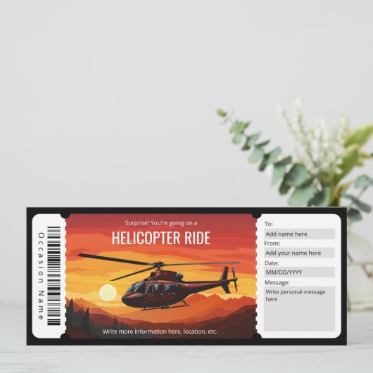 Surprise Helikopter Ride Ticket Sjabloon Kaart (Staand voorkant)