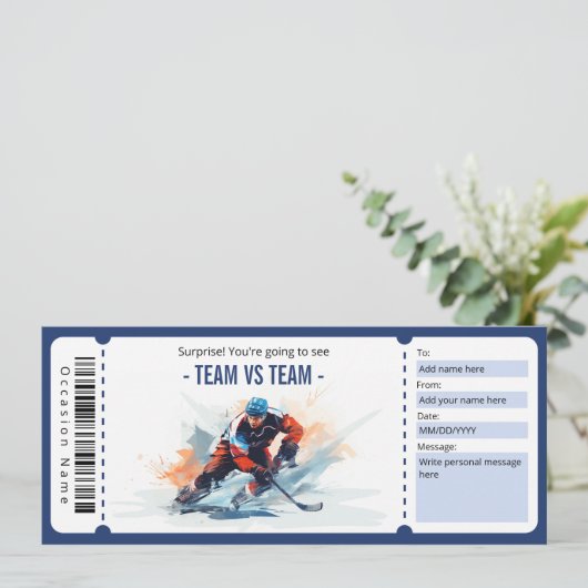 Surprise Hockey Game Ticket Cadeaubon Kaart (Staand voorkant)
