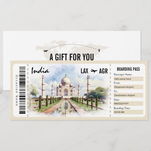 Surprise India Boarding Pass Cadeaubon Kaart (Voorkant / Achterkant)