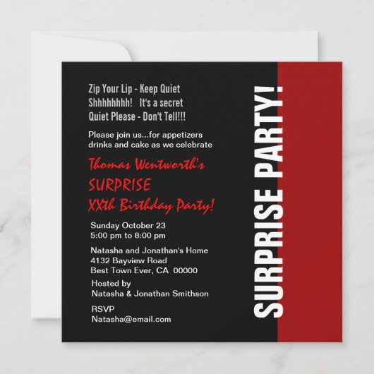 SURPRISE Jaar van de dag Modern Black Red White Kaart (Voorkant)