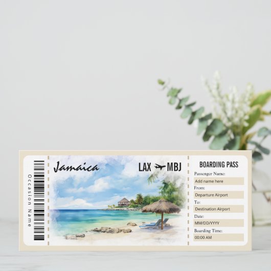 Surprise Jamaica Boarding Pass Cadeaubon Kaart (Staand voorkant)