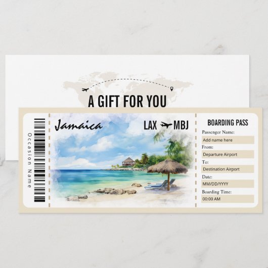Surprise Jamaica Boarding Pass Cadeaubon Kaart (Voorkant / Achterkant)