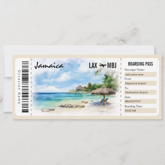 Surprise Jamaica Boarding Pass Cadeaubon Kaart (Voorkant)