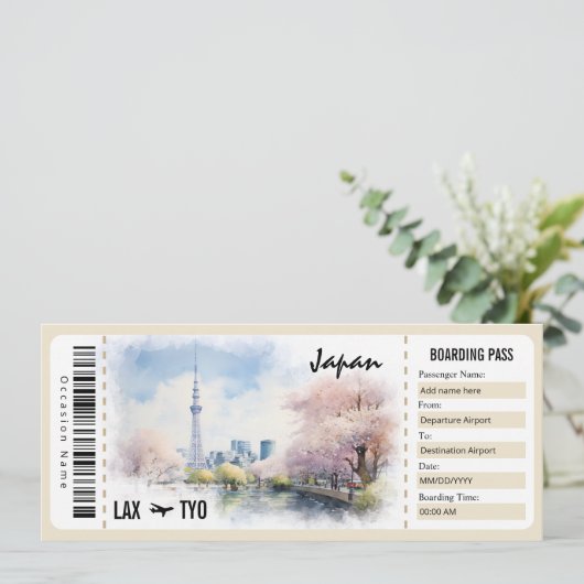 Surprise Japan Boarding Pass Cadeaubon INV Kaart (Staand voorkant)