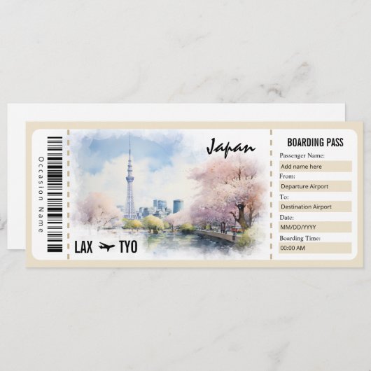 Surprise Japan Boarding Pass Cadeaubon INV Kaart (Voorkant / Achterkant)