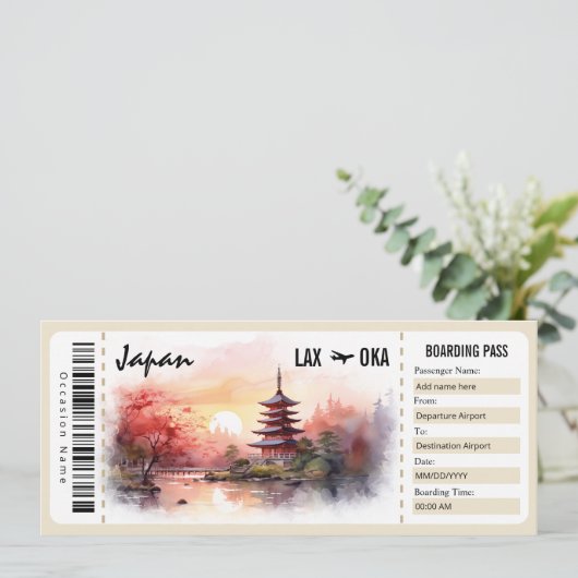 Surprise Japan Boarding Pass Cadeaubon Kaart (Staand voorkant)