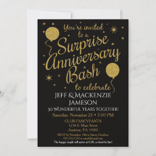 Surprise Jubileum Invitation Party Black Gold Kaart