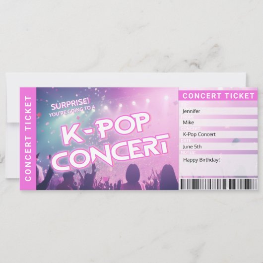 Surprise K-Pop Concert Ticket Fan Gift Reveal Card Kaart (Voorkant)