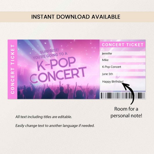 Surprise K-Pop Fan Gift Concert Ticket Reveal Card Kaart